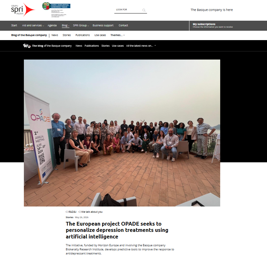 SPRI highlights Biokeralty’s participation in OPADE, the European project applying artificial intelligence to the treatment of depression